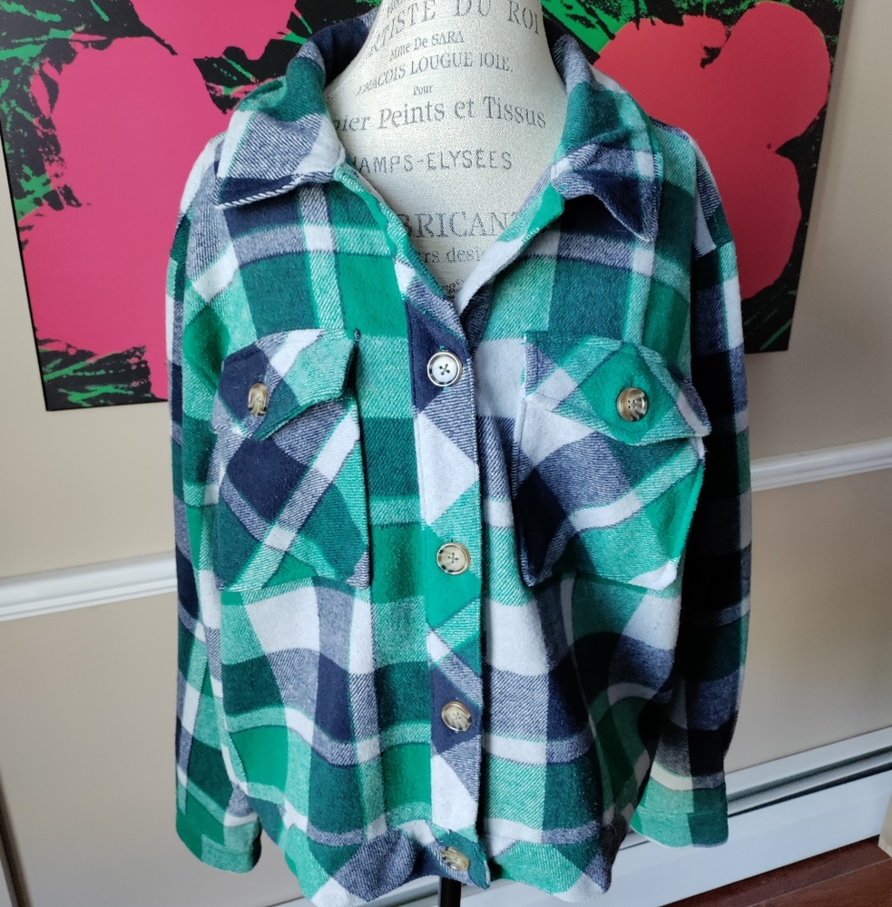 Time And Tru Blue And Green Plaid Shacket